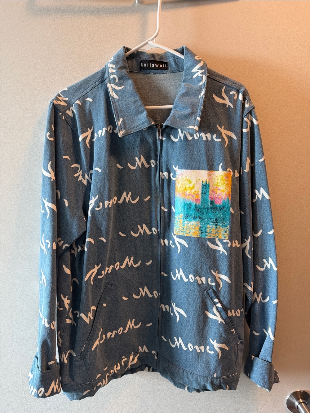 Swell Blue Script Zip-Front Shirt Jacket with Colorful Chest Patch